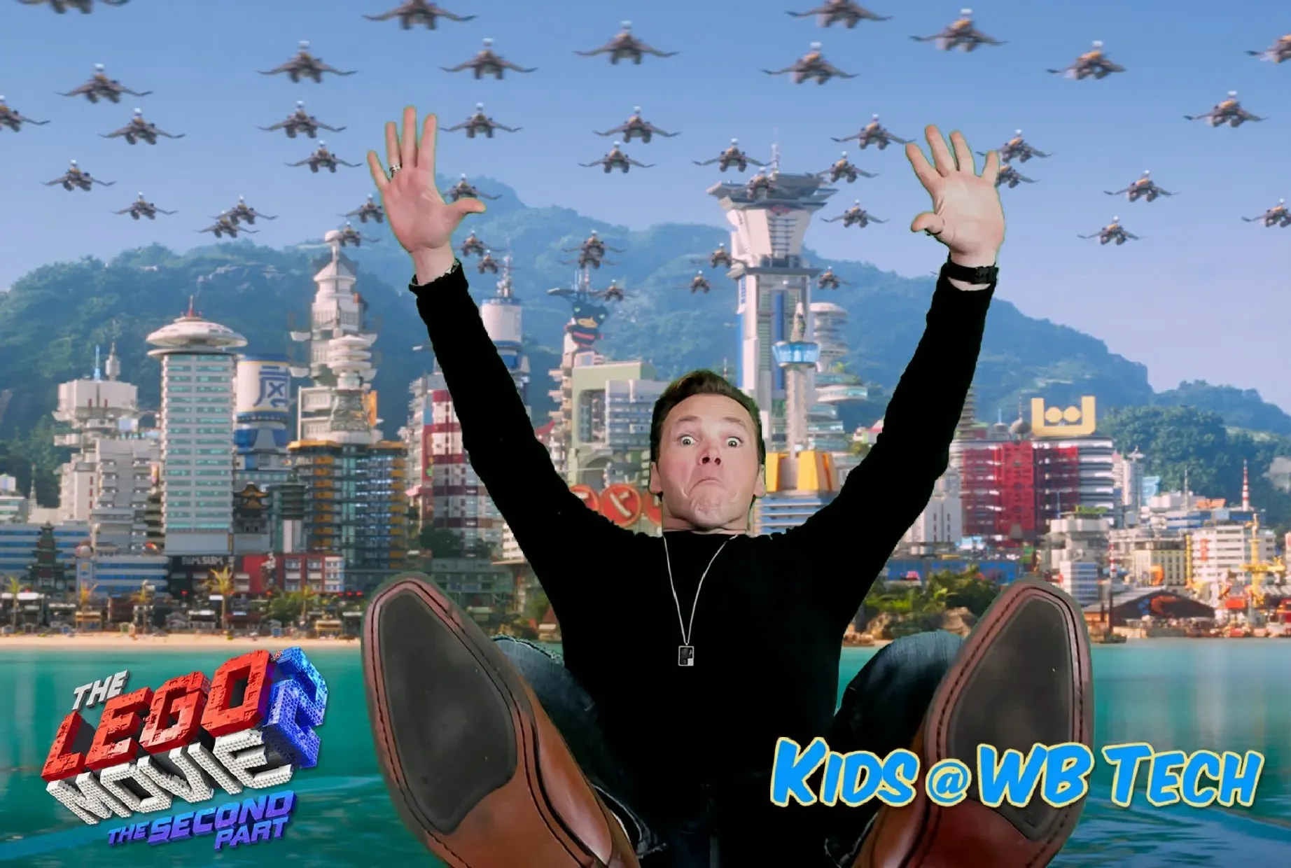 Guest composited into a branded LEGO Movie world at a Warner Bros. activation