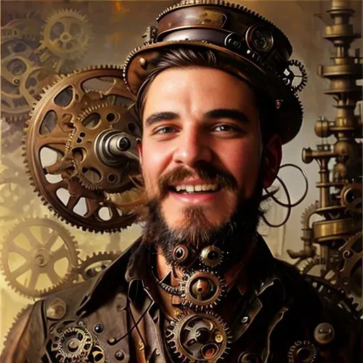 Detailed steampunk AI transformation of an event guest